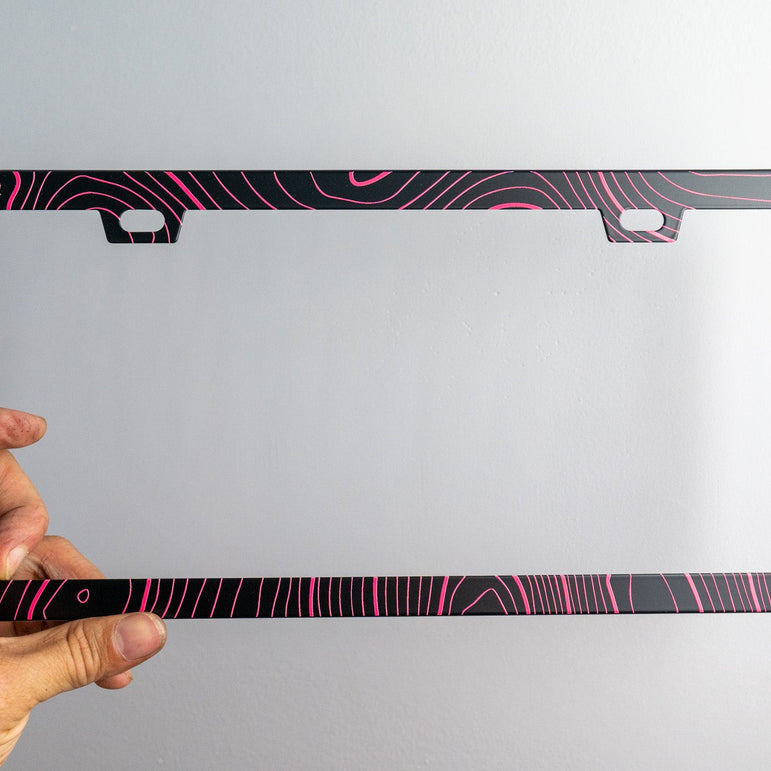 Topo Map Slim License Plate Frame - Black, Pair
