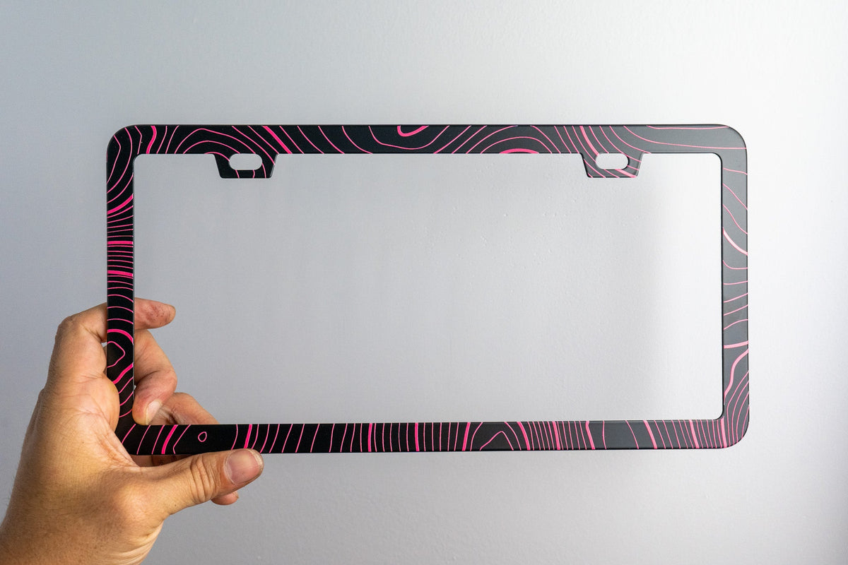 Topo Map Slim License Plate Frame - Black, Pair