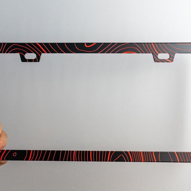 Topo Map Slim License Plate Frame - Black, Pair