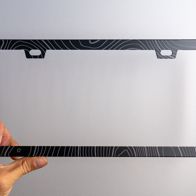 Topo Map Slim License Plate Frame - Black, Pair