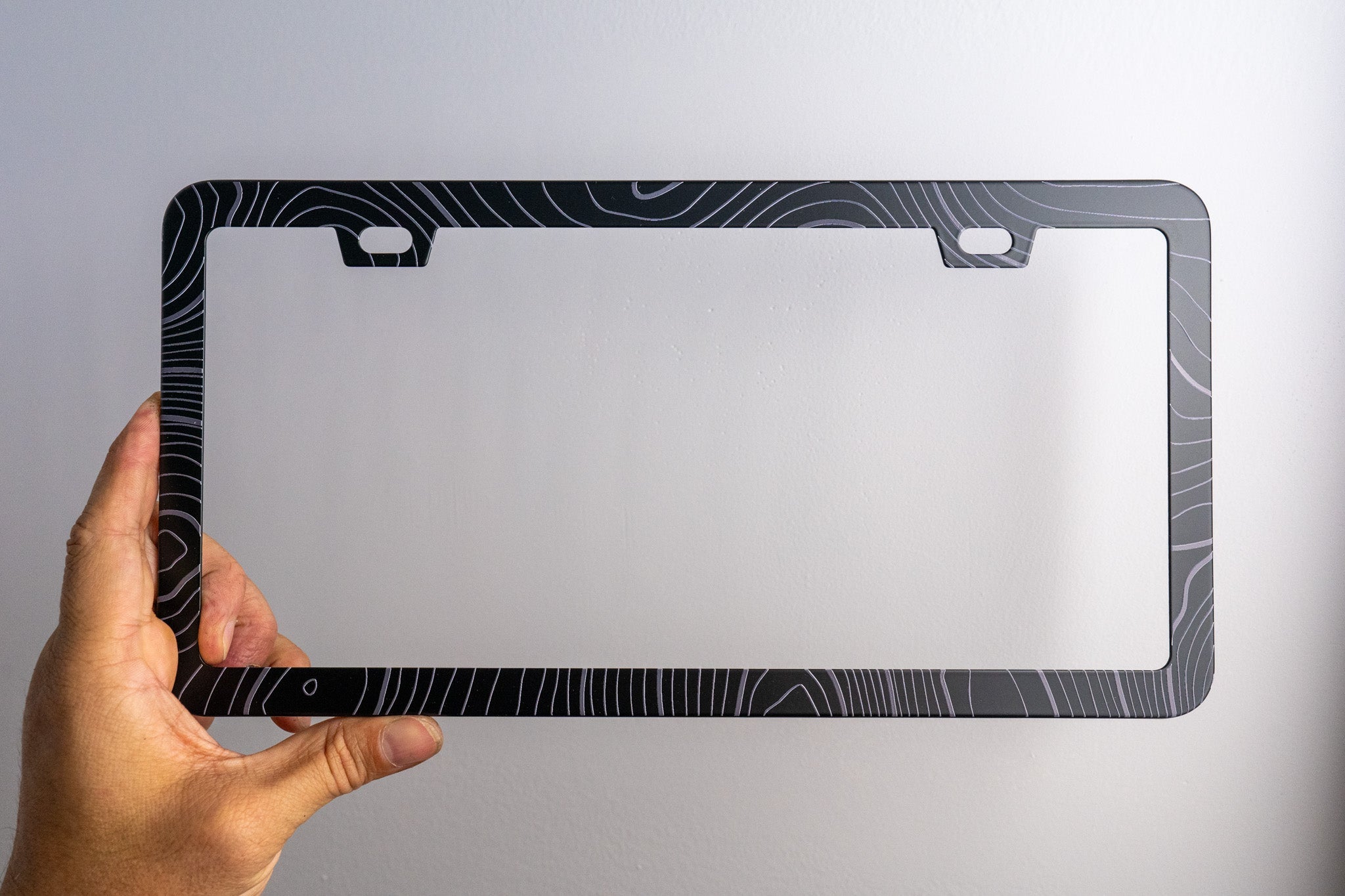 Topo Map Slim License Plate Frame - Black, Pair