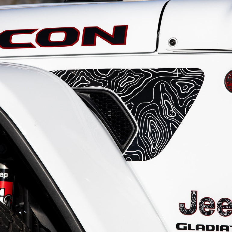 Fender Vent Decal Set | Topographical Map - fits Wrangler JL & Gladiator JT